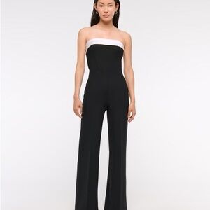 Abercrombie & Fitch Black Strapless Jumpsuit with White Trim